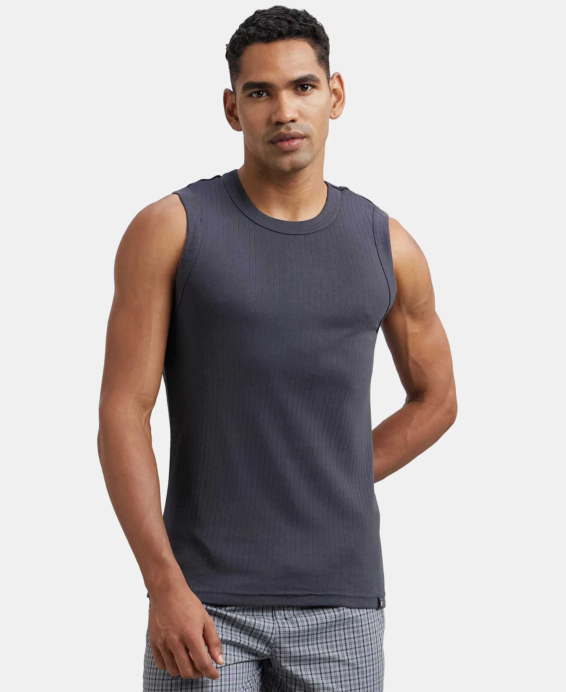 Super Combed Cotton Rib Solid Round Neck Muscle Vest - Graphite