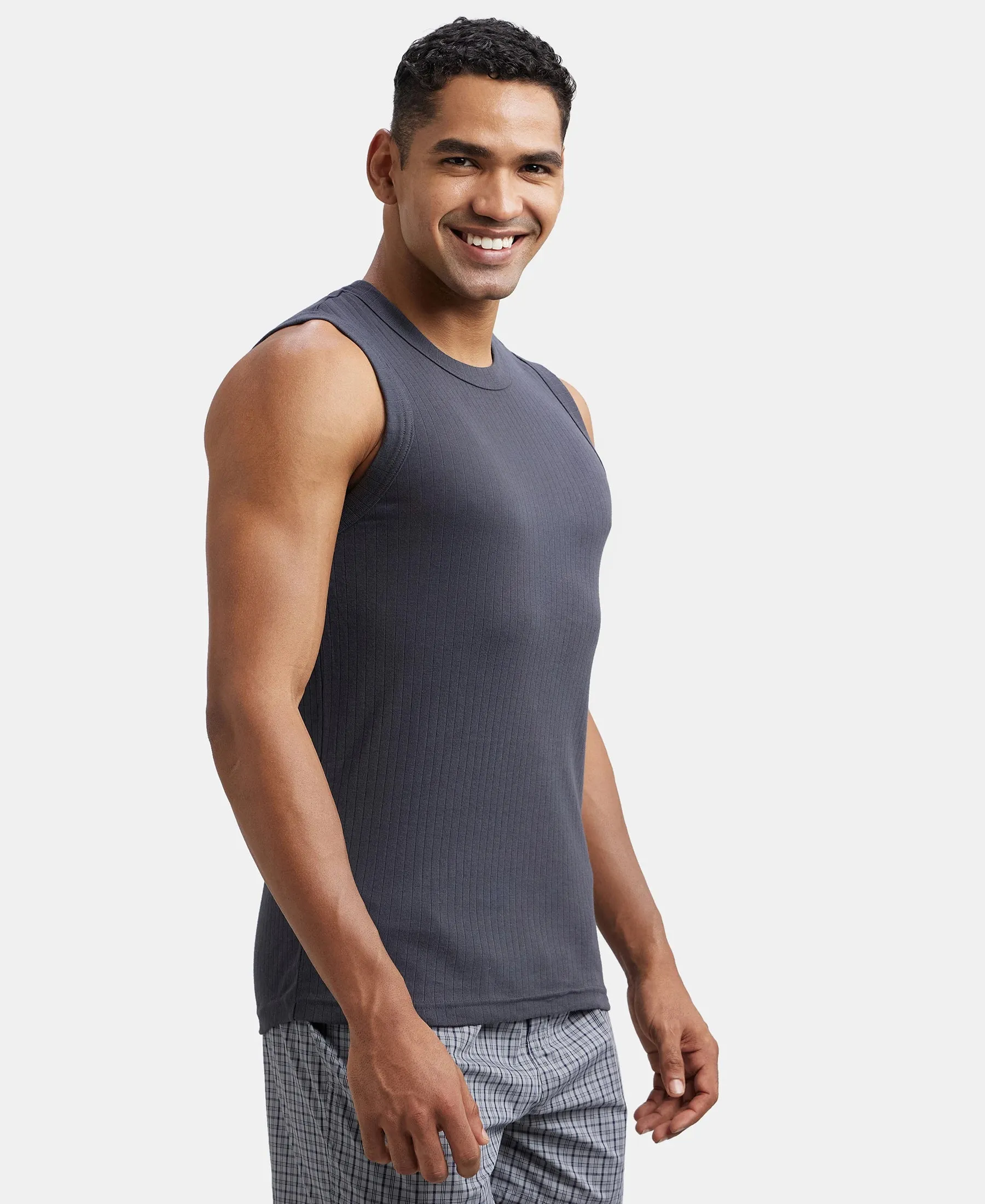 Super Combed Cotton Rib Solid Round Neck Muscle Vest - Graphite