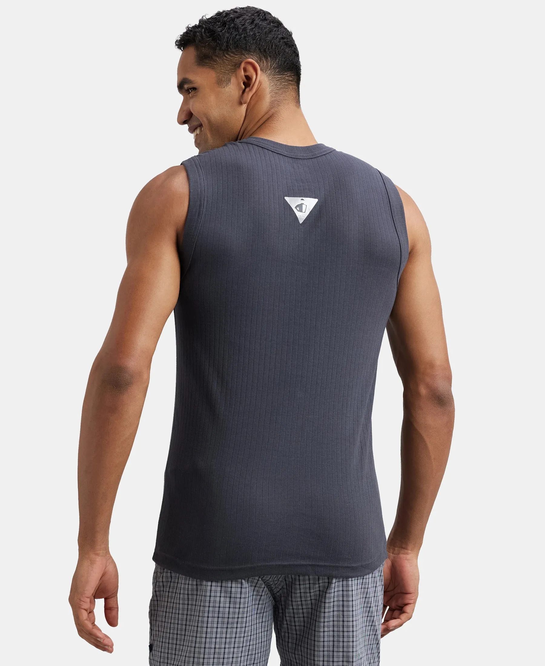 Super Combed Cotton Rib Solid Round Neck Muscle Vest - Graphite