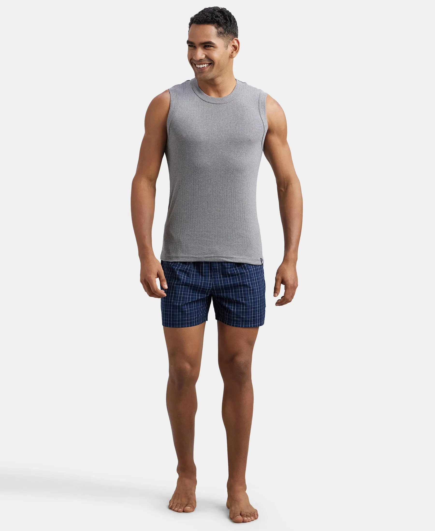 Super Combed Cotton Rib Solid Round Neck Muscle Vest - Grey Melange