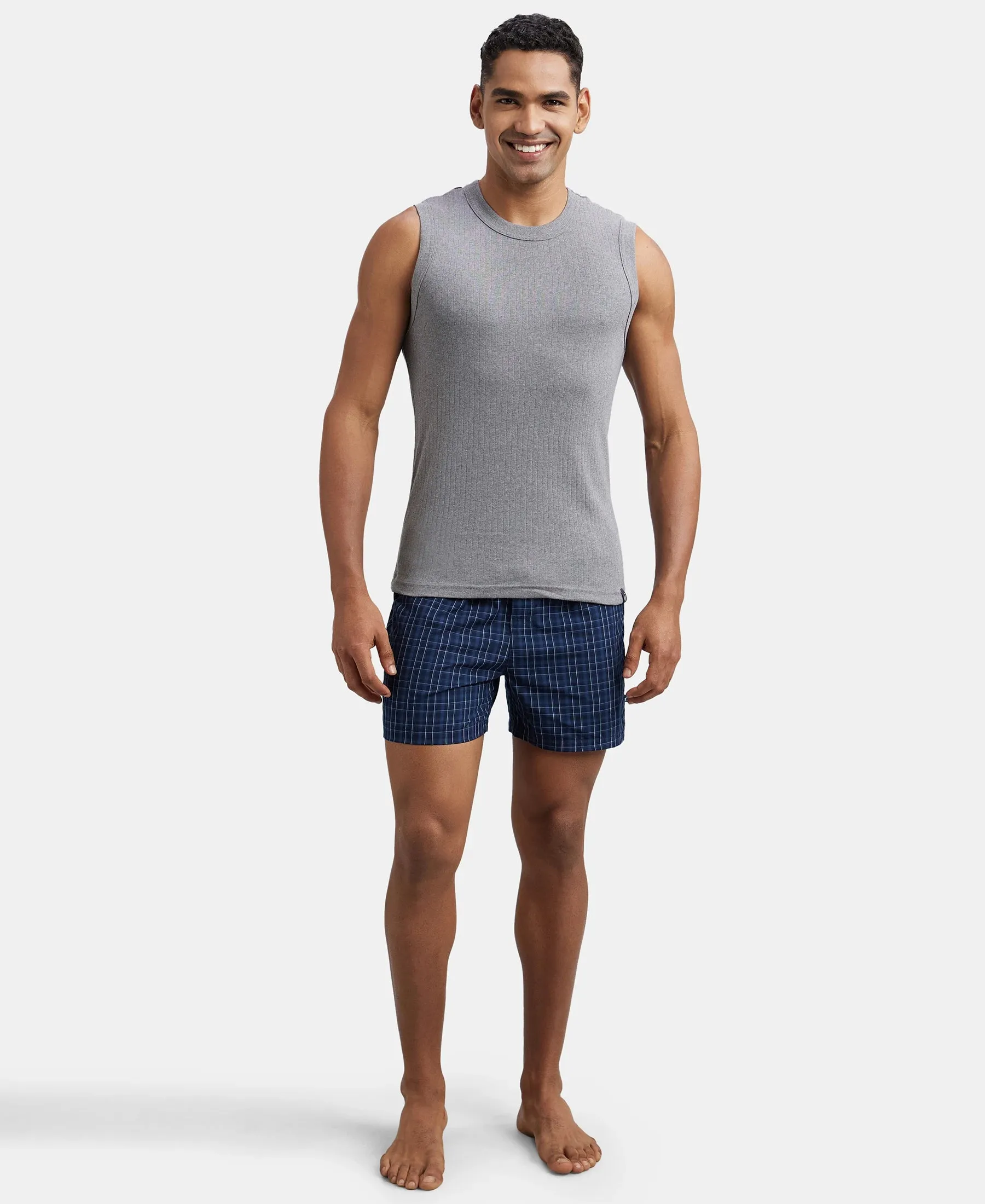 Super Combed Cotton Rib Solid Round Neck Muscle Vest - Grey Melange