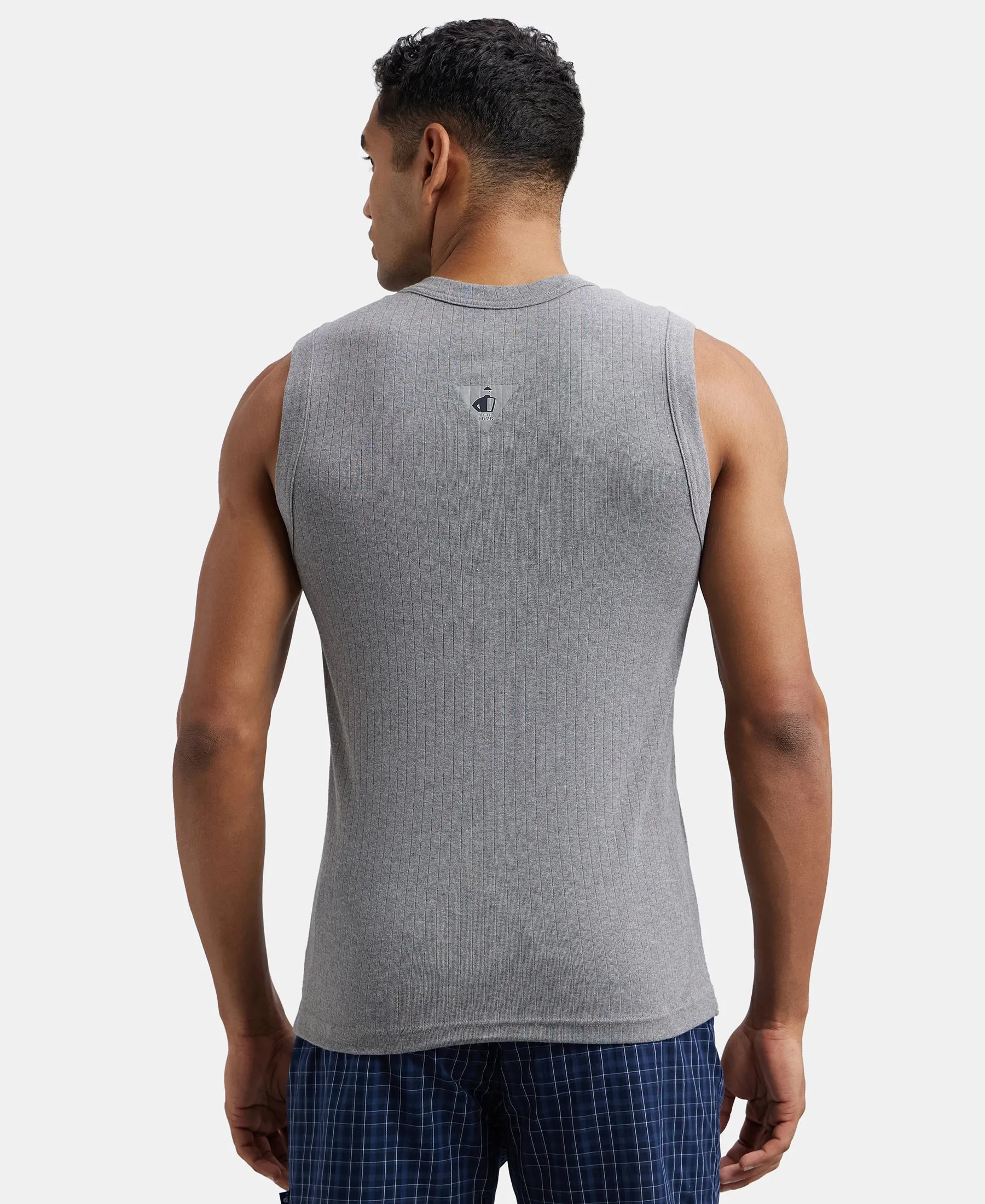 Super Combed Cotton Rib Solid Round Neck Muscle Vest - Grey Melange
