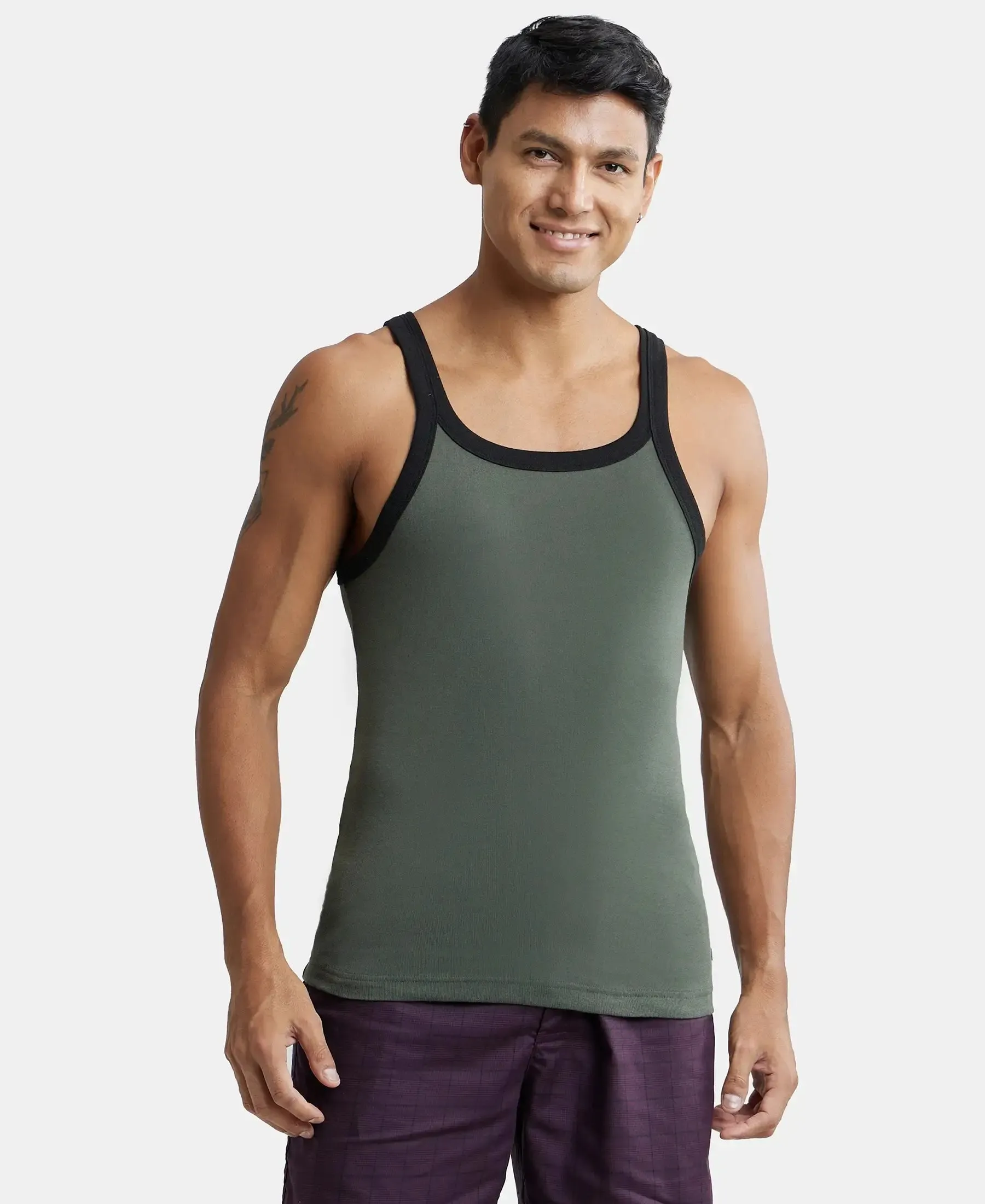 Super Combed Cotton Rib Square Neck Gym Vest - Assorted (Pack of 2)