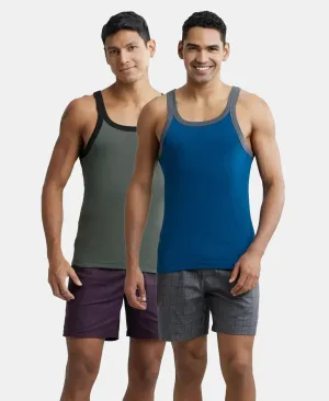 Super Combed Cotton Rib Square Neck Gym Vest - Assorted (Pack of 2)