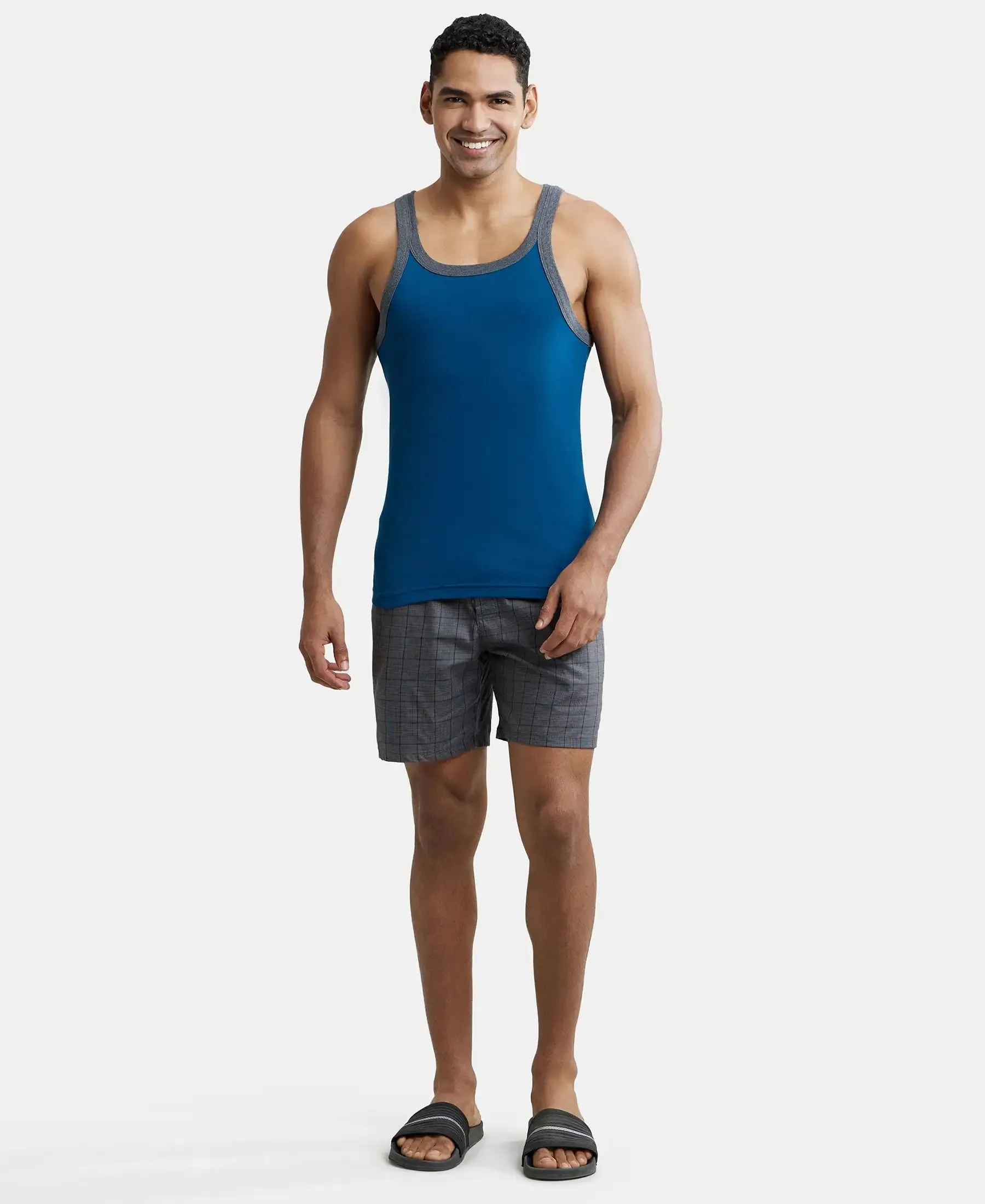 Super Combed Cotton Rib Square Neck Gym Vest - Assorted (Pack of 2)