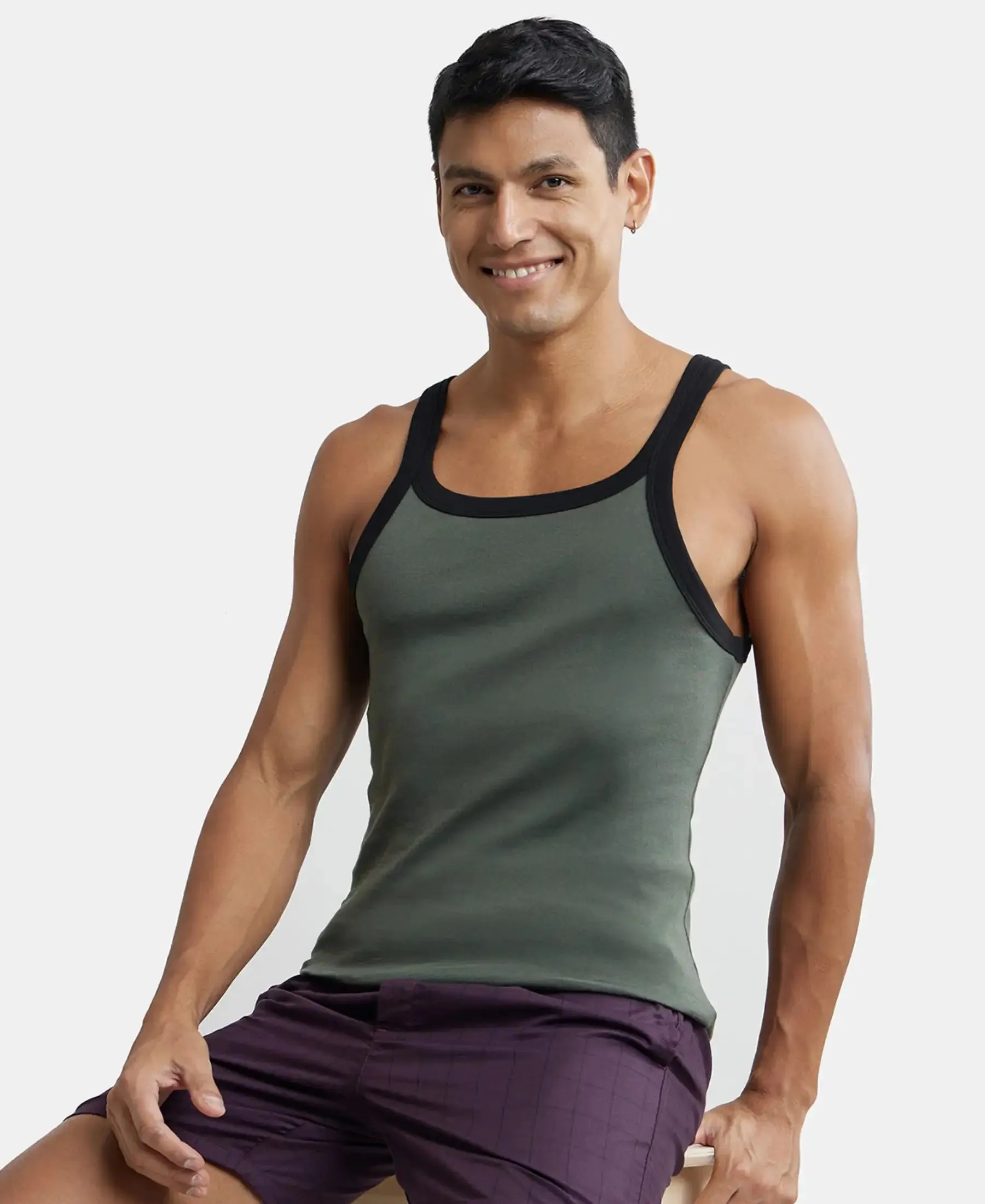 Super Combed Cotton Rib Square Neck Gym Vest - Assorted (Pack of 2)