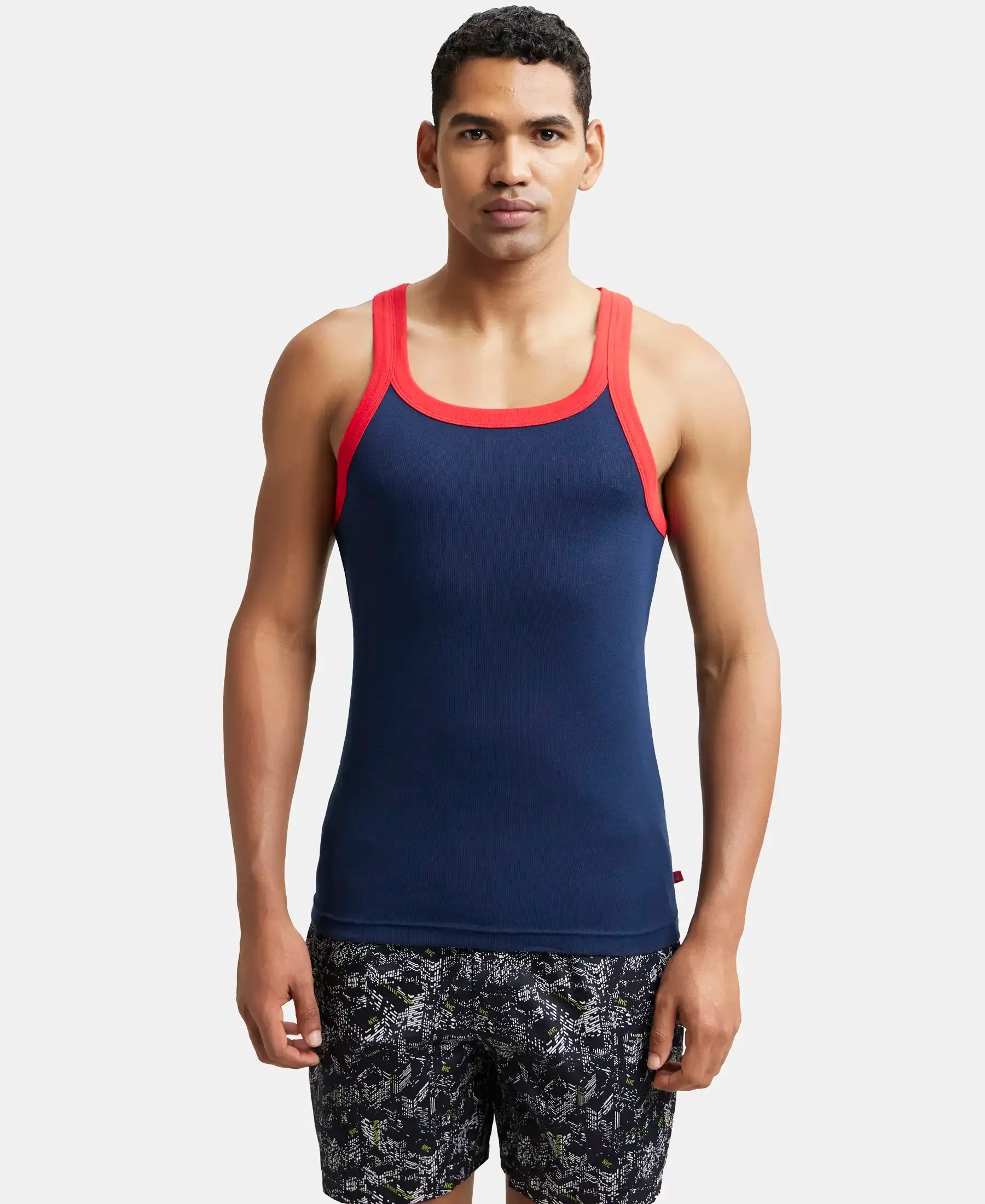 Super Combed Cotton Rib Square Neck Gym Vest - Assorted (Pack of 2)