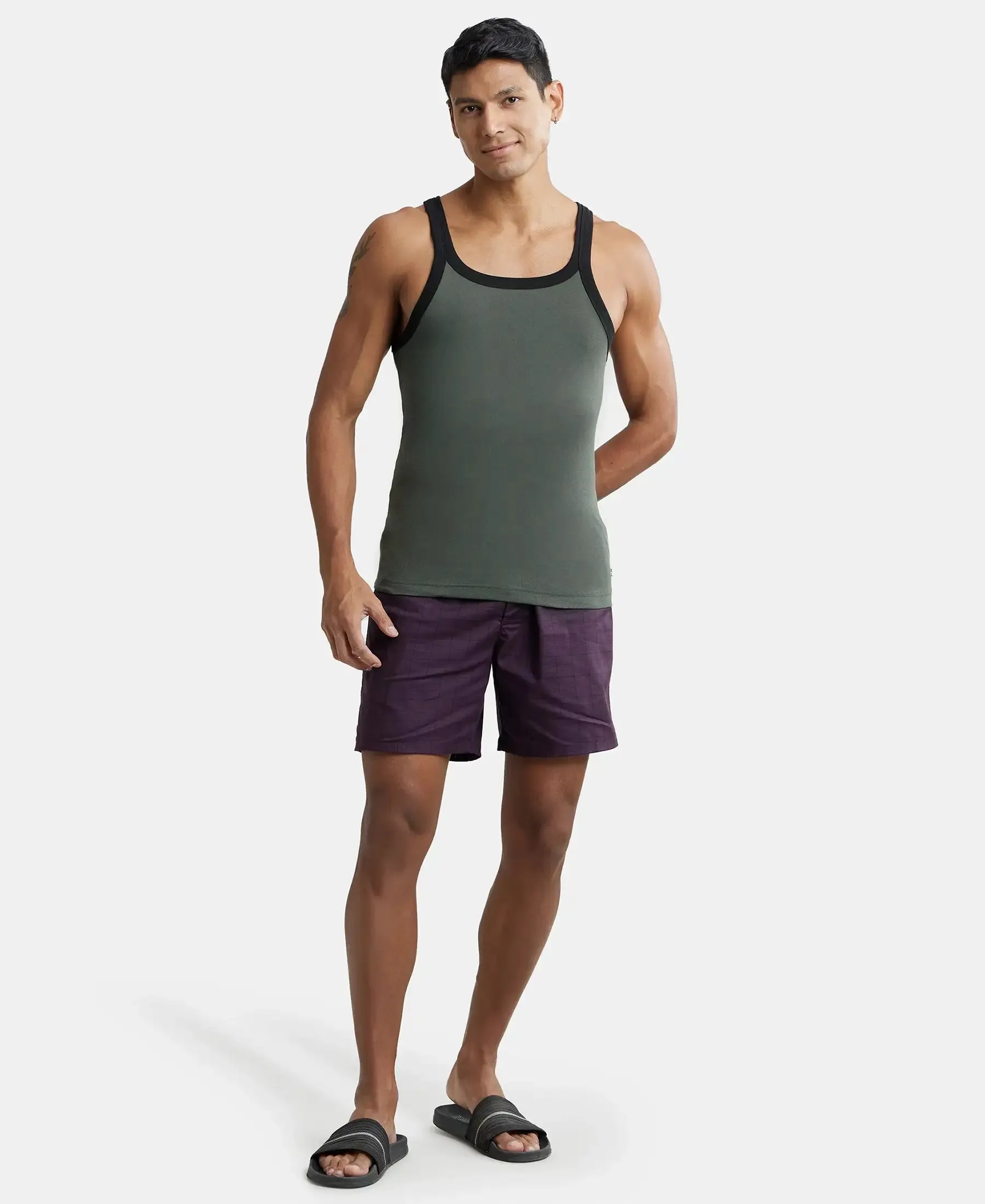 Super Combed Cotton Rib Square Neck Gym Vest - Assorted (Pack of 2)