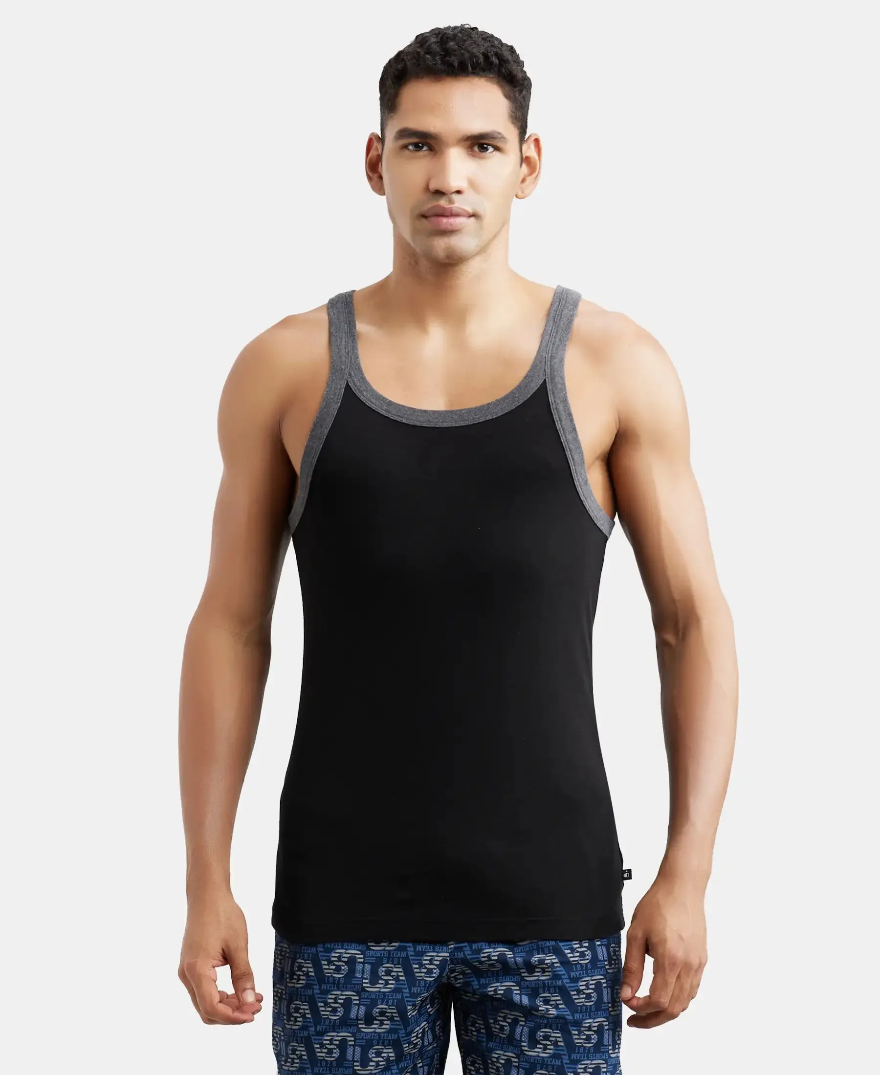 Super Combed Cotton Rib Square Neck Gym Vest - Assorted (Pack of 2)