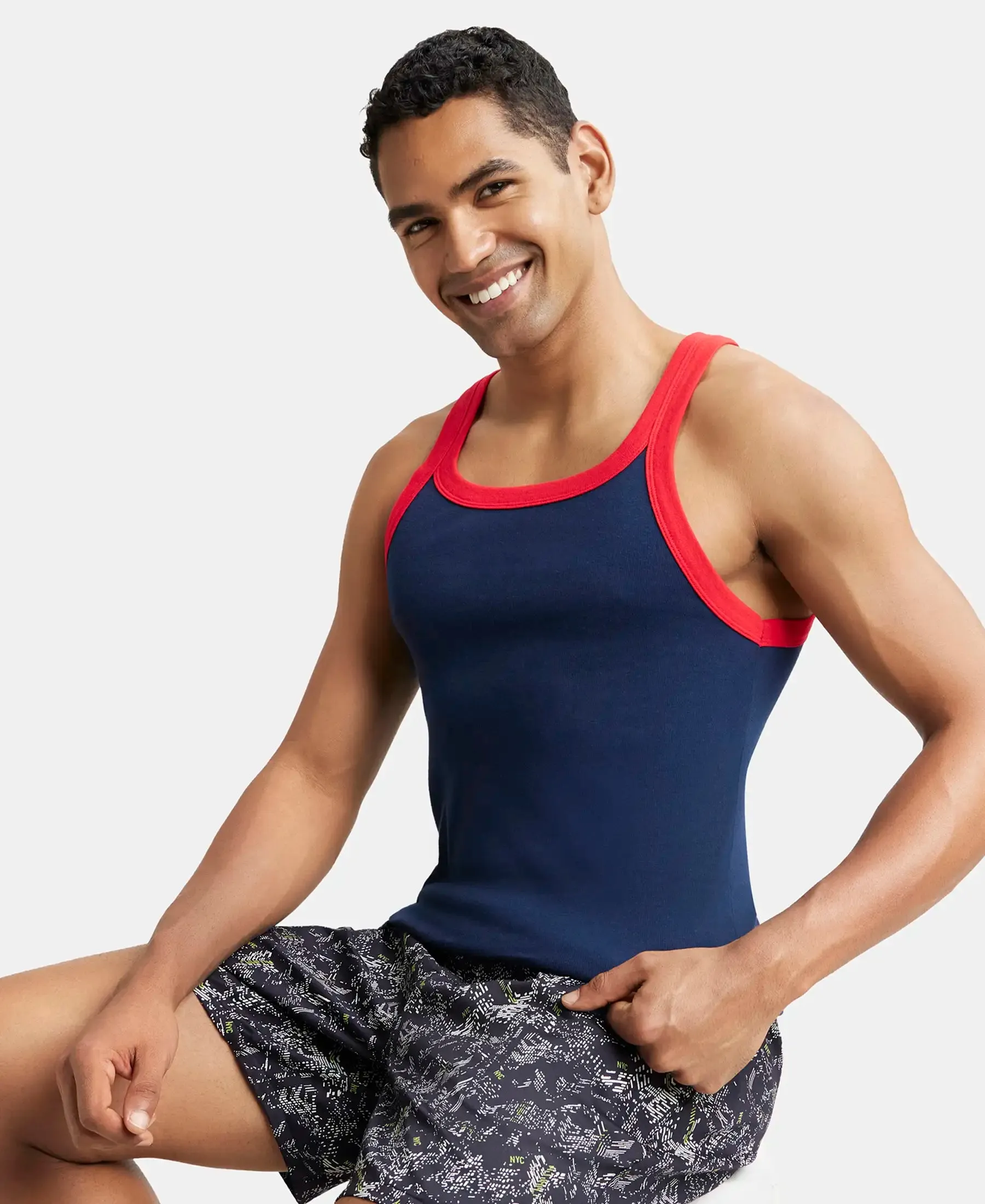 Super Combed Cotton Rib Square Neck Gym Vest - Assorted (Pack of 2)