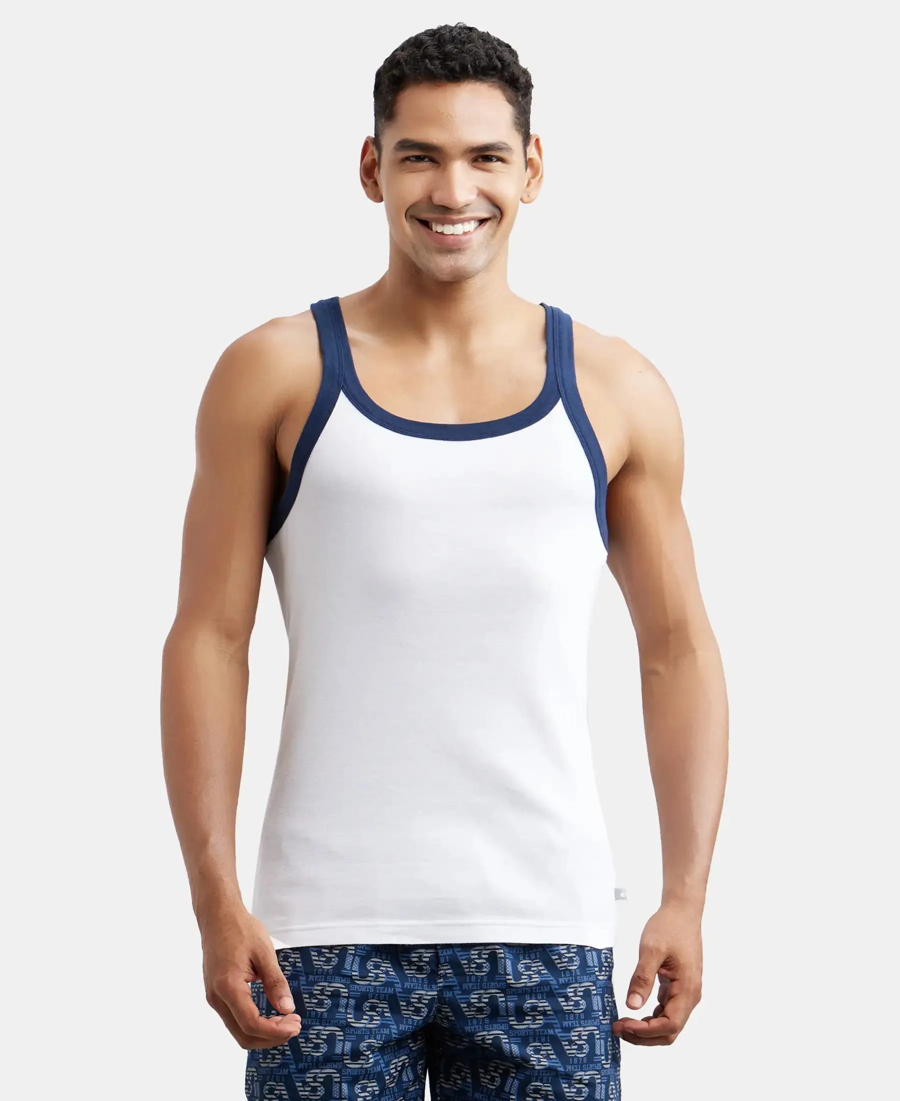 Super Combed Cotton Rib Square Neck Gym Vest - Assorted (Pack of 2)