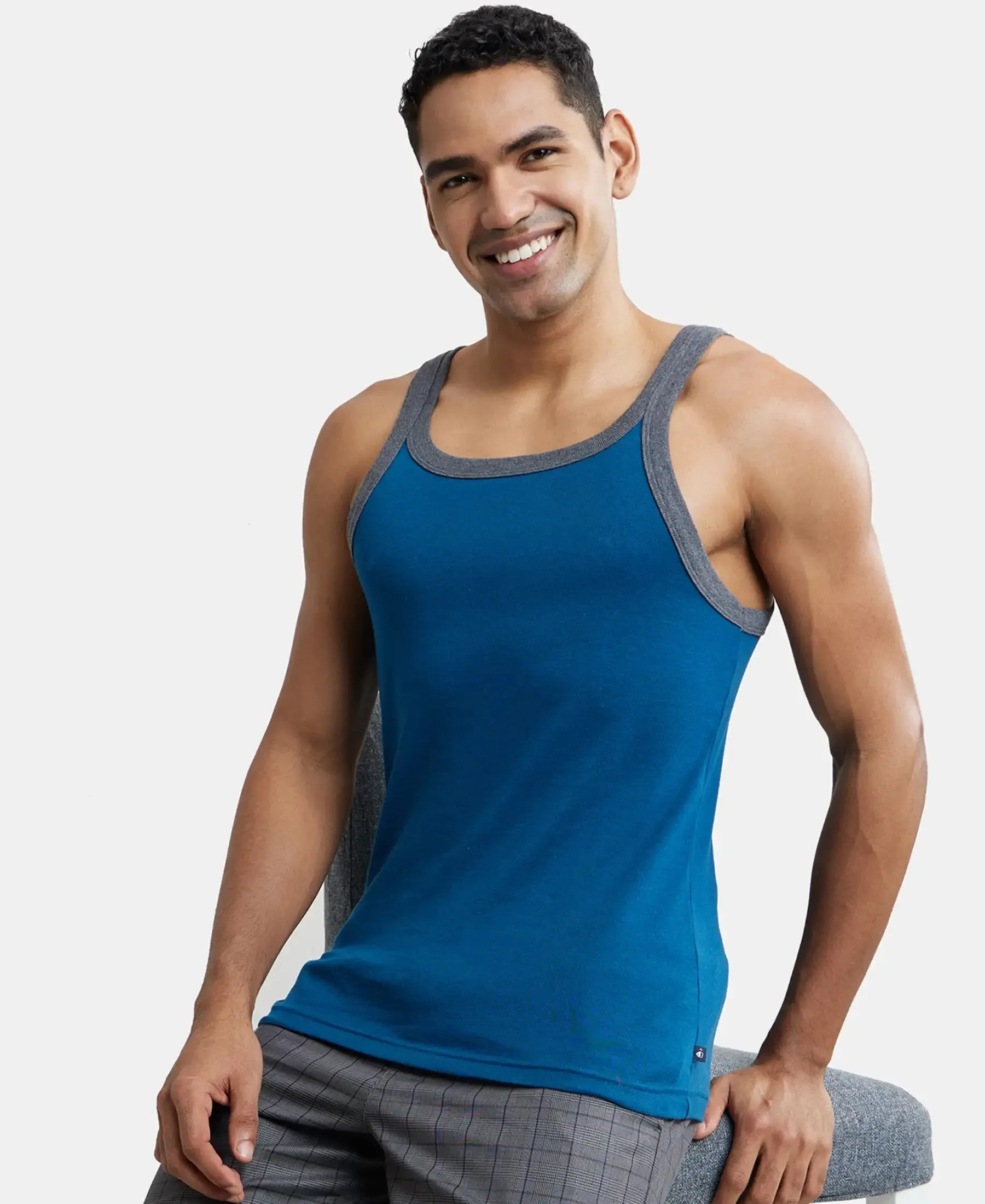 Super Combed Cotton Rib Square Neck Gym Vest - Assorted (Pack of 2)