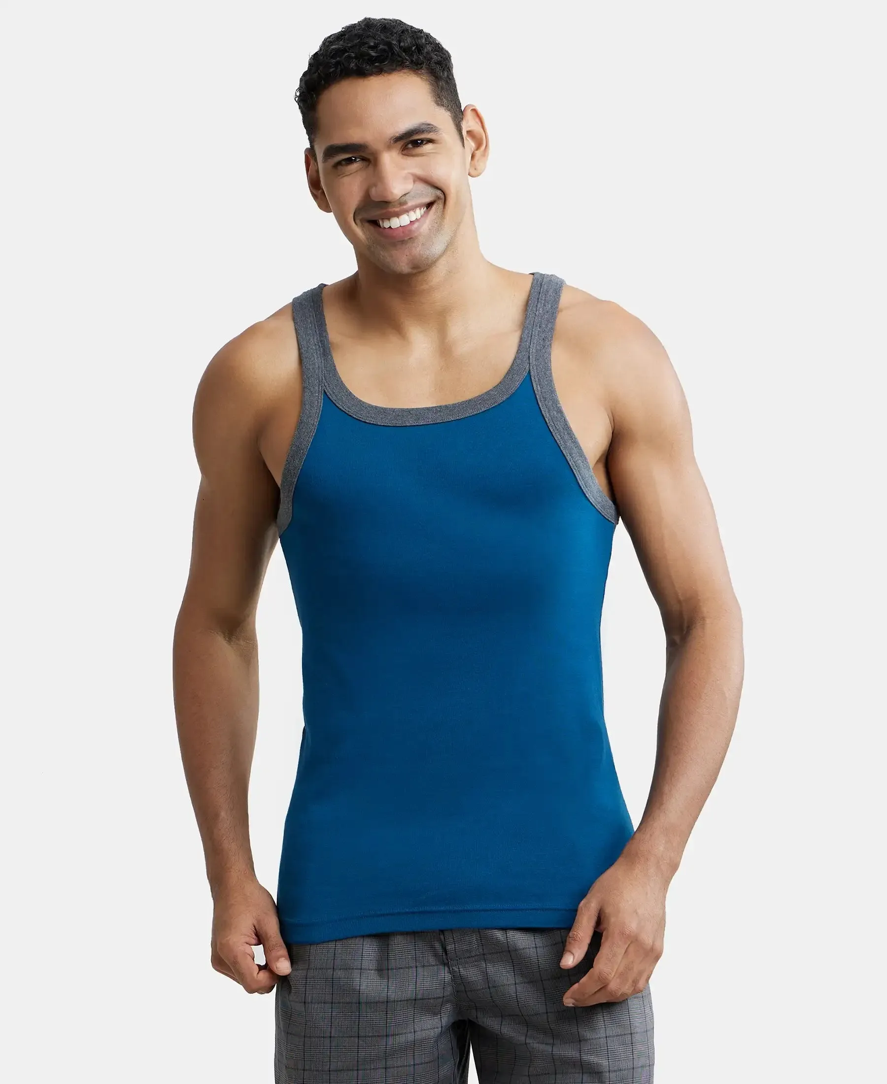 Super Combed Cotton Rib Square Neck Gym Vest - Assorted (Pack of 2)