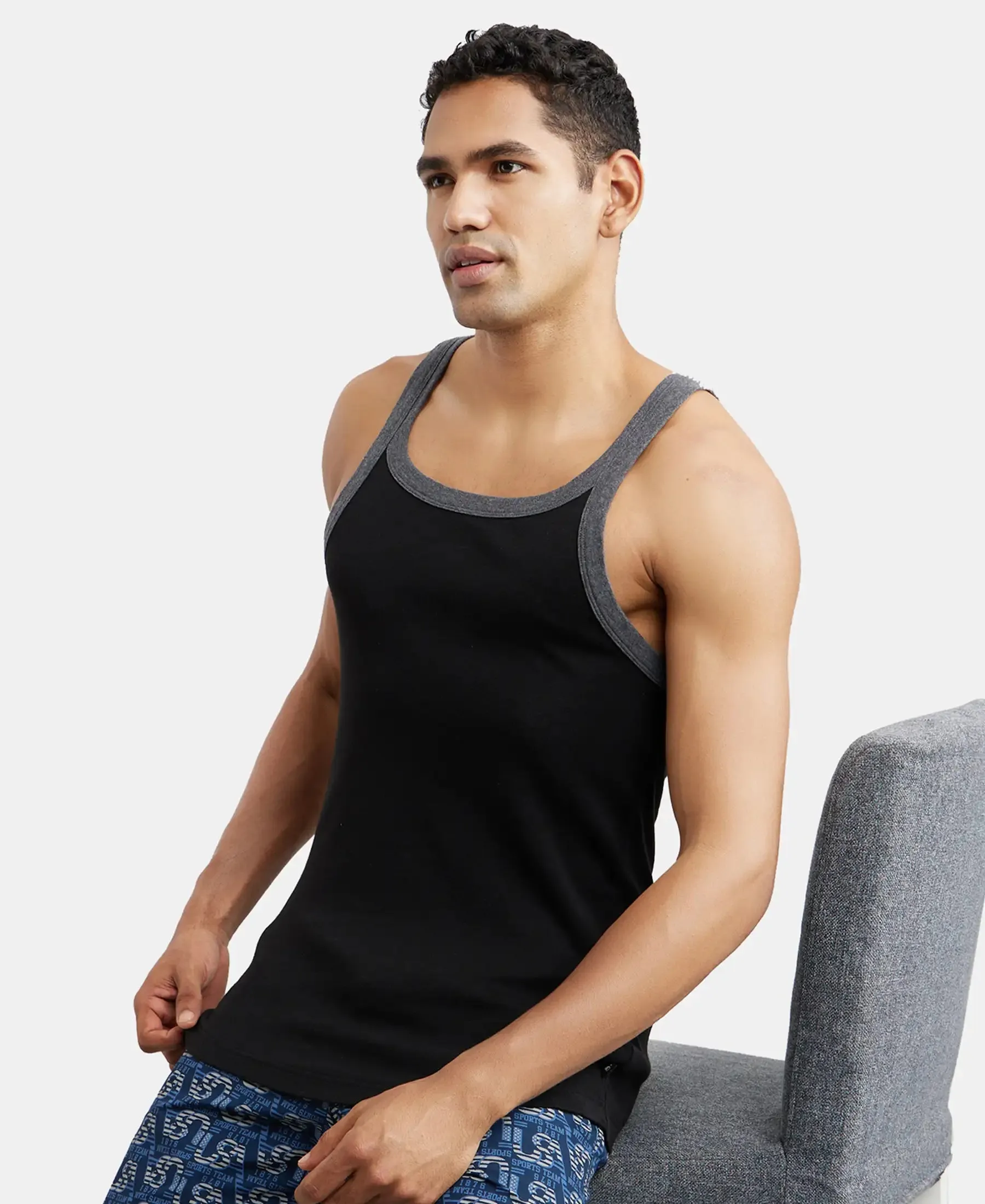 Super Combed Cotton Rib Square Neck Gym Vest - Assorted (Pack of 2)