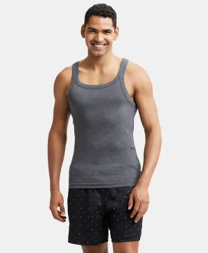 Super Combed Cotton Rib Square Neck Gym Vest - Charcoal Melange