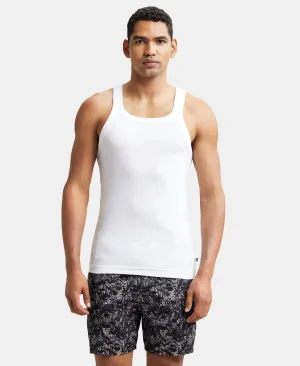 Super Combed Cotton Rib Square Neck Gym Vest - White