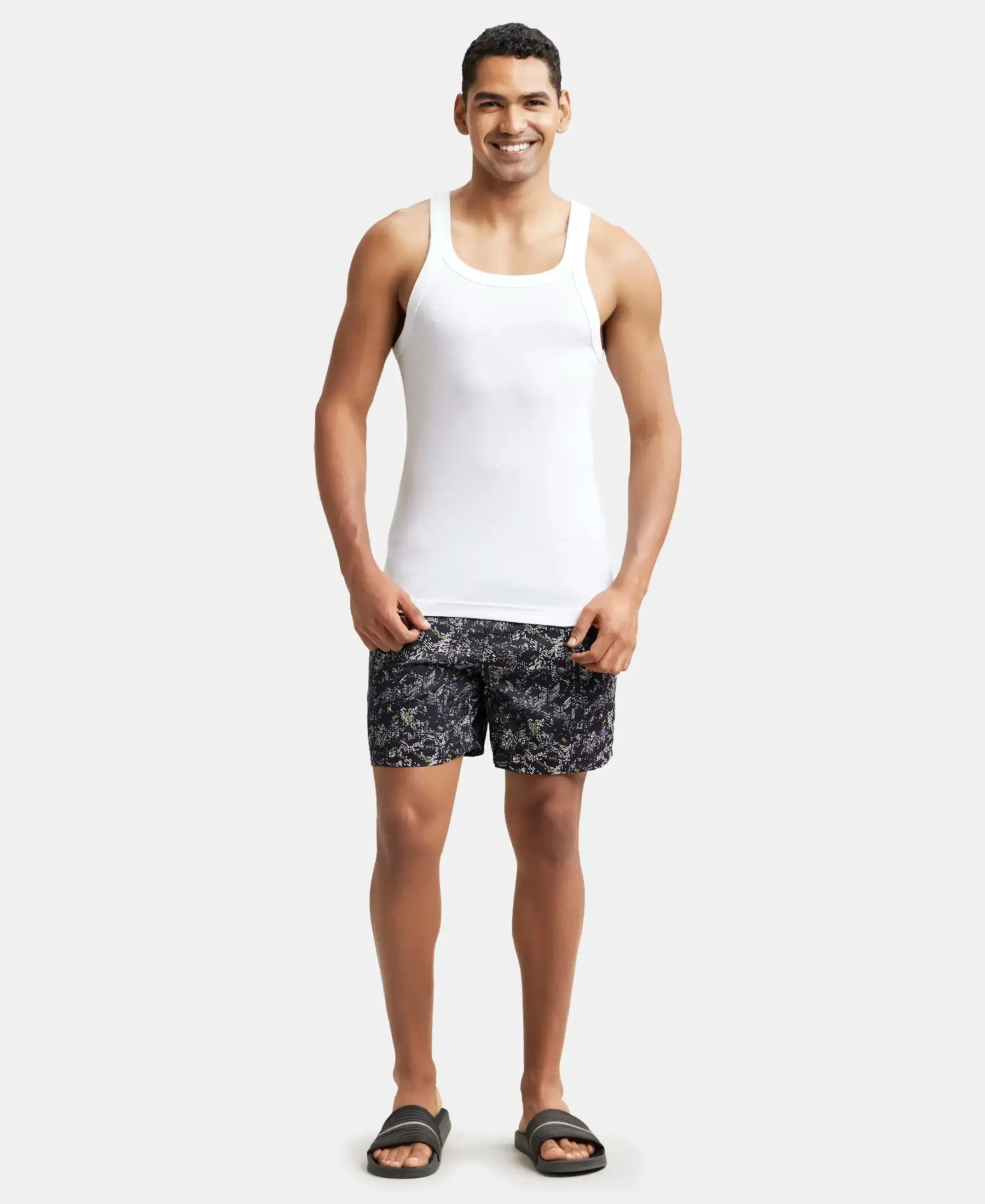 Super Combed Cotton Rib Square Neck Gym Vest - White