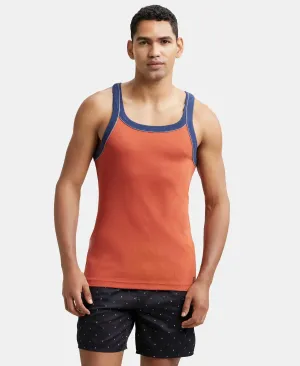 Super Combed Cotton Rib Square Neck Gym Vest with Graphic Print - Cinnabar