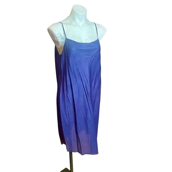 Talbot's Navy blue Linen 2-piece midi shirt Dress belted w separate slip sz 14