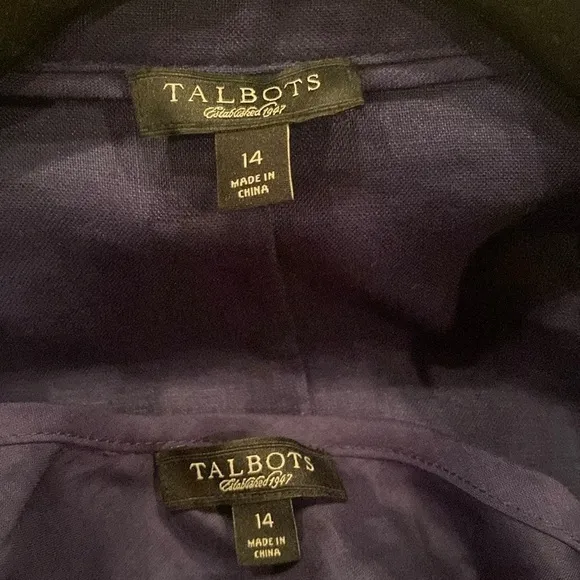 Talbot's Navy blue Linen 2-piece midi shirt Dress belted w separate slip sz 14
