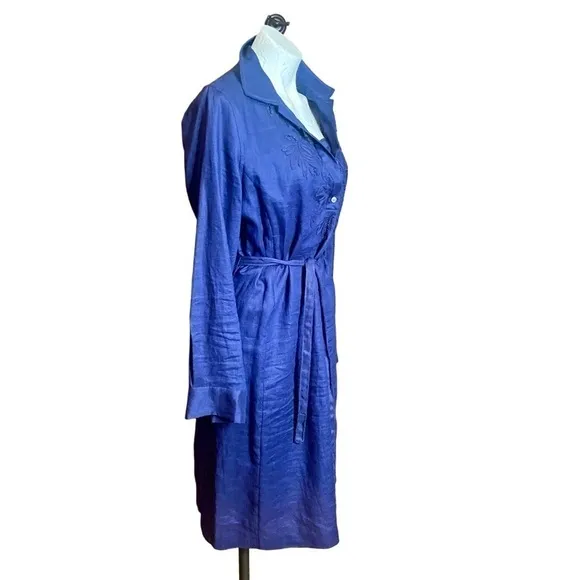 Talbot's Navy blue Linen 2-piece midi shirt Dress belted w separate slip sz 14
