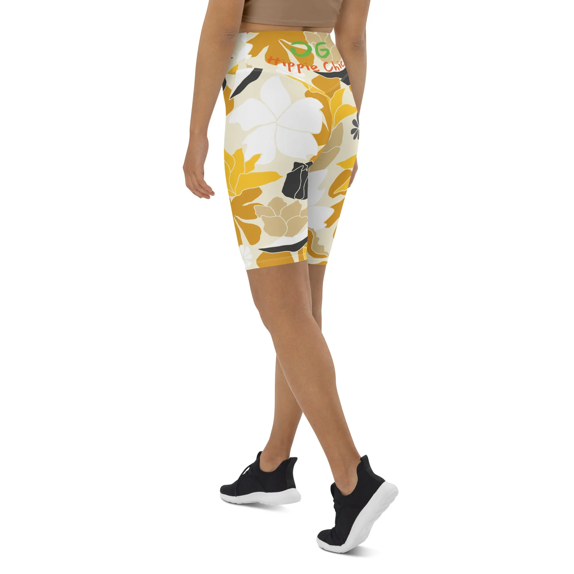Tan Flowers Biker Shorts