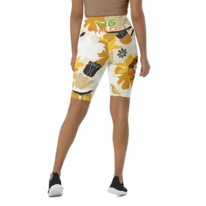 Tan Flowers Biker Shorts