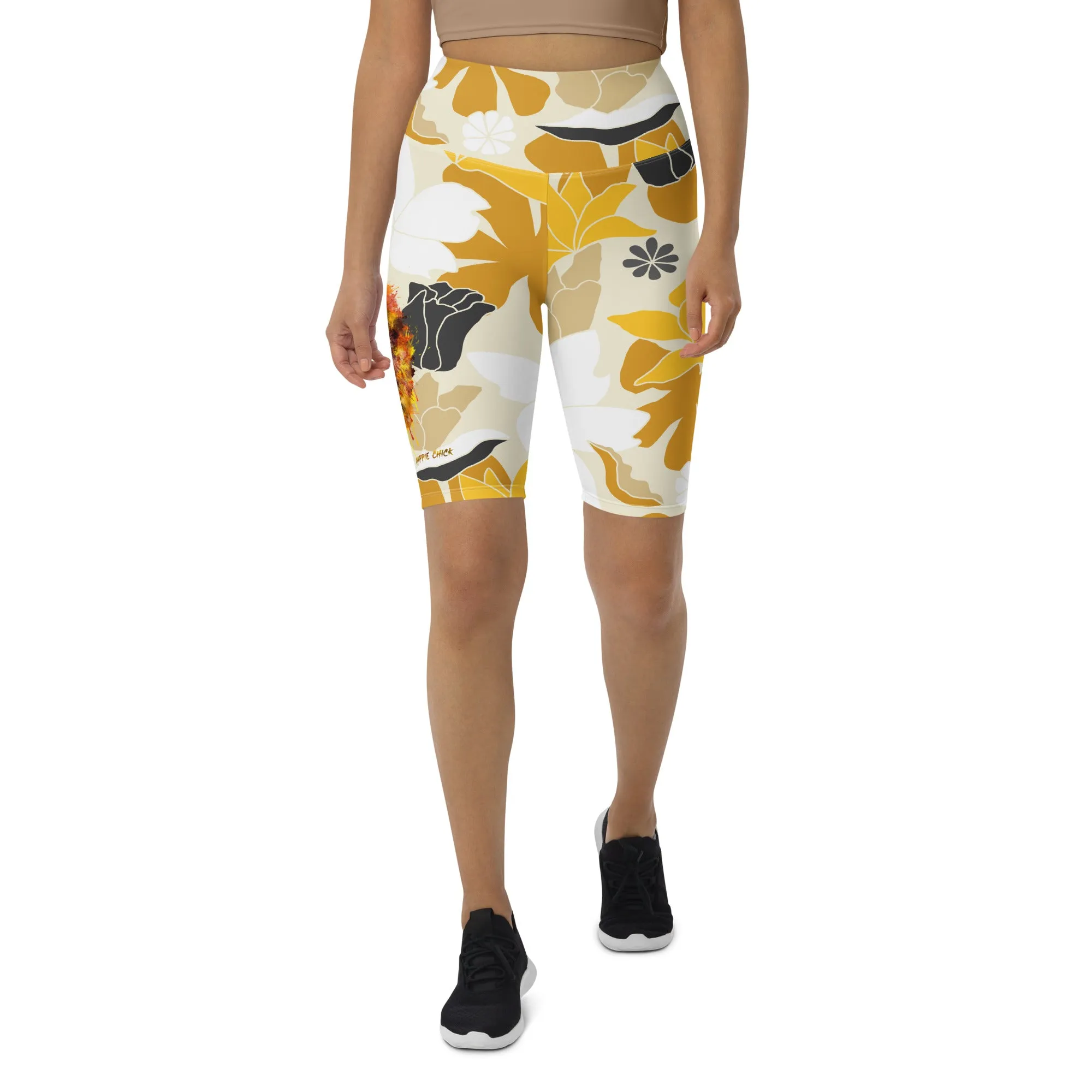 Tan Flowers Biker Shorts