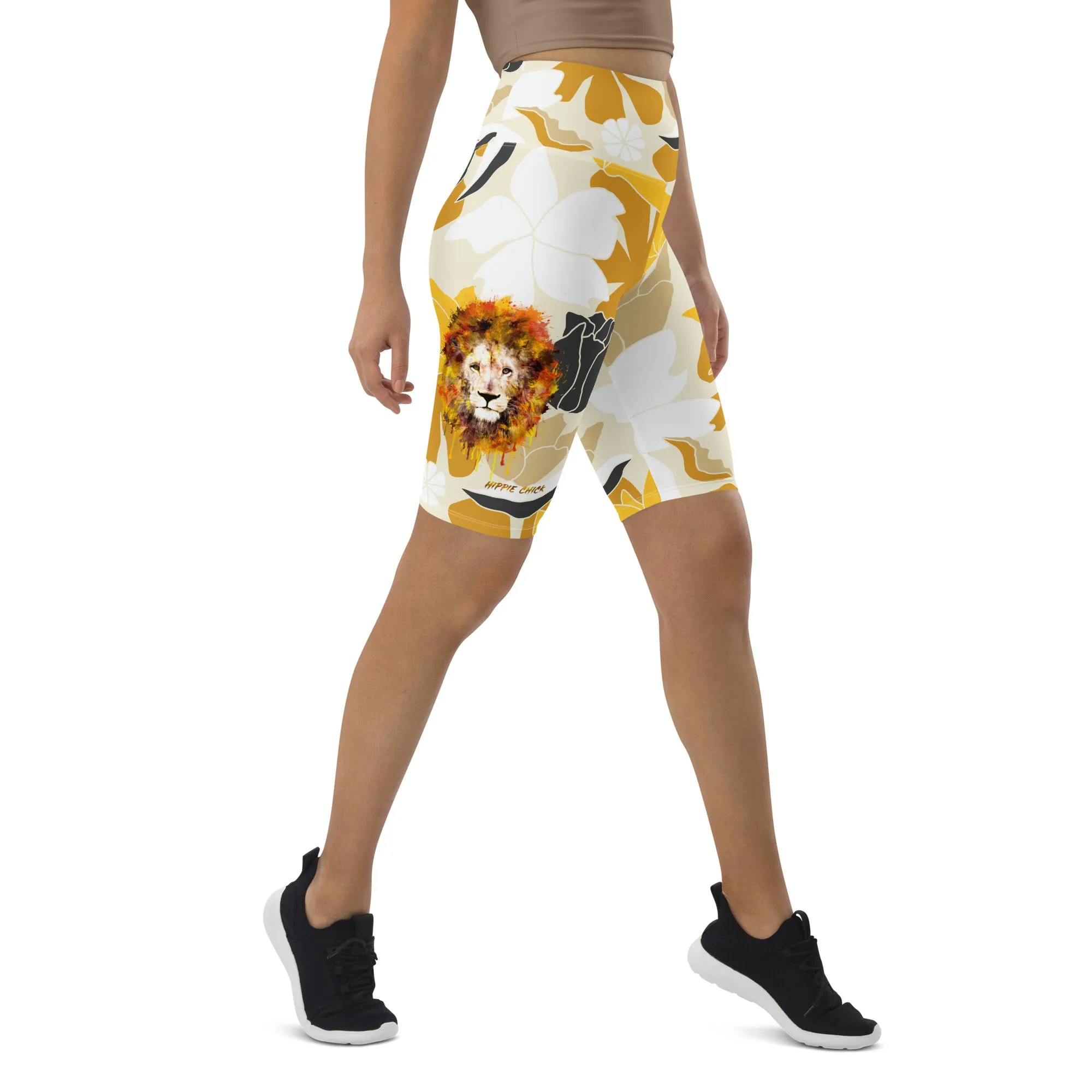 Tan Flowers Biker Shorts