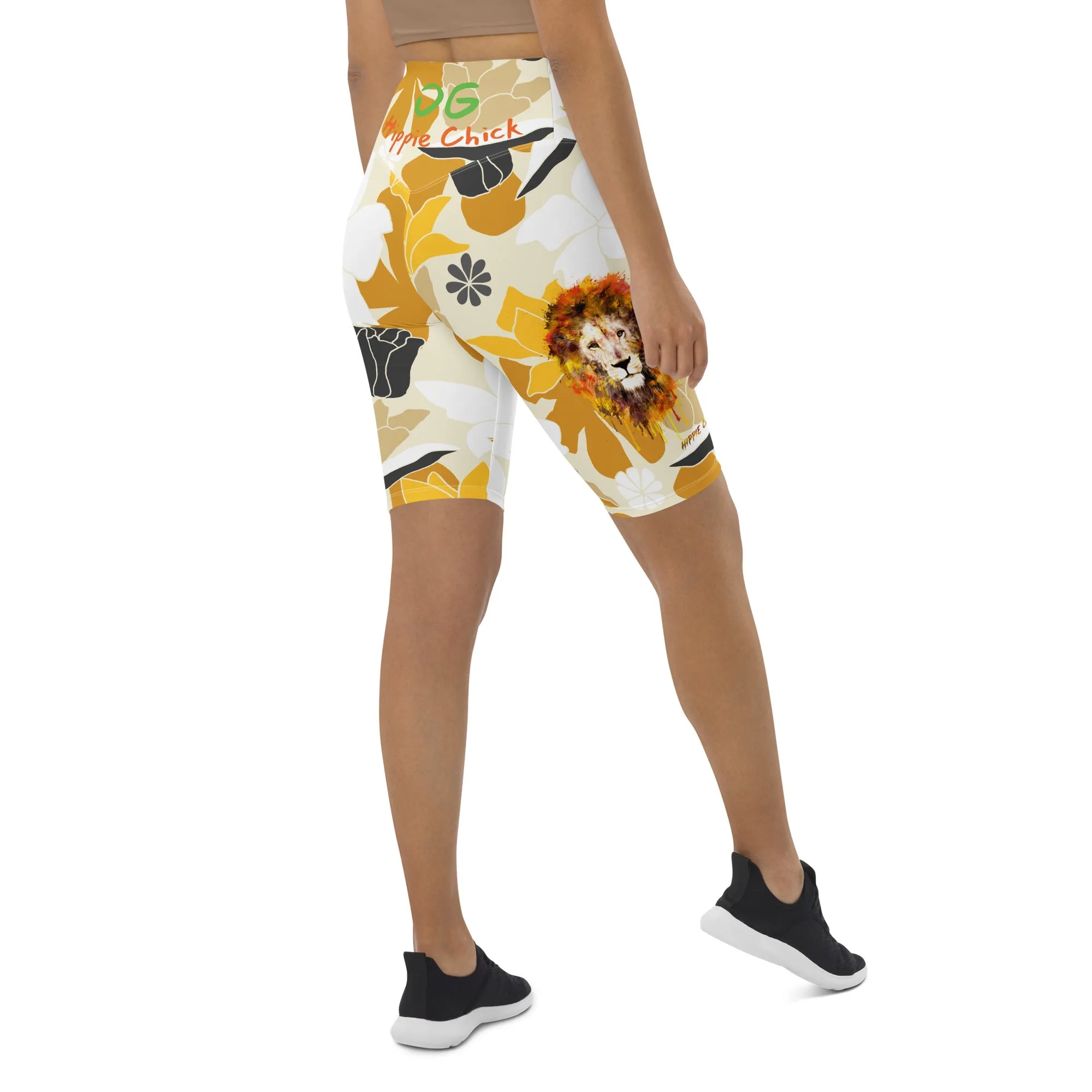 Tan Flowers Biker Shorts