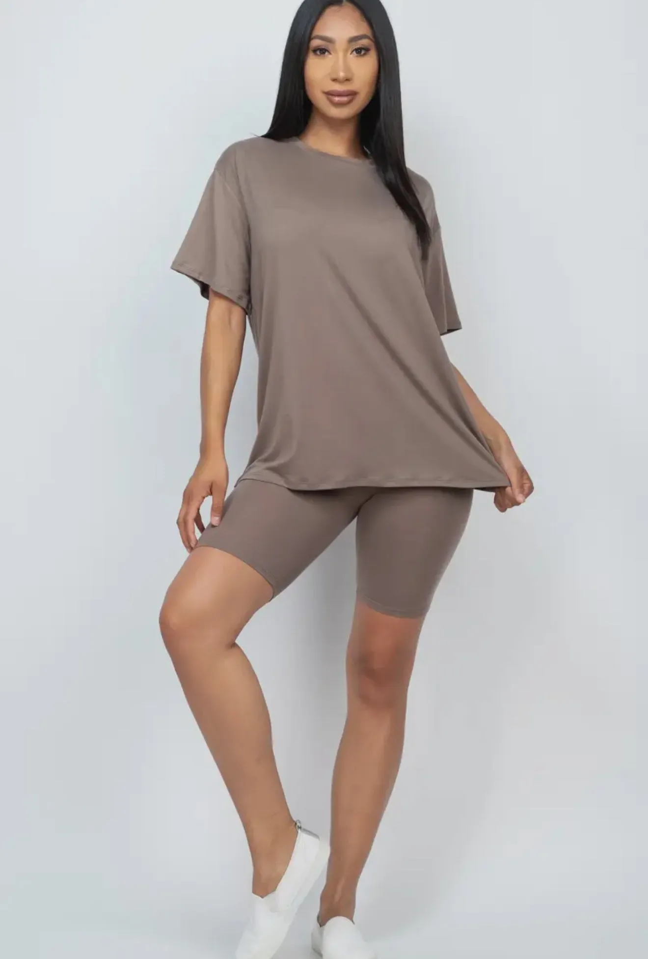 Taupe Biker Shorts Set