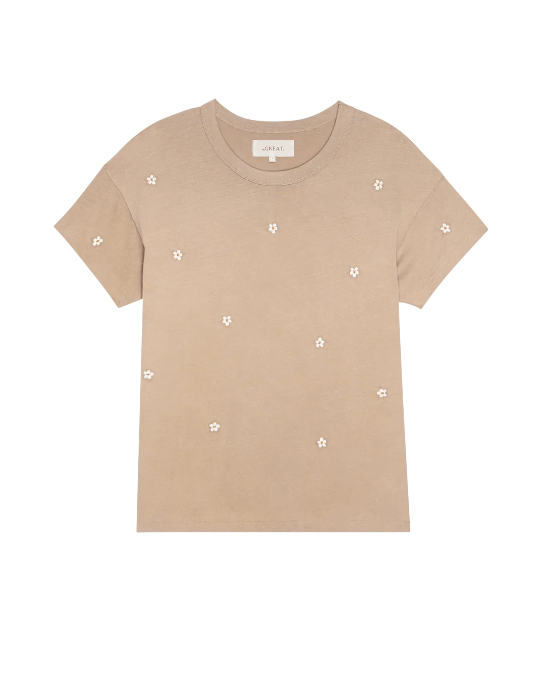 The Great - The Boxy Crew Khaki with Daisy Embroidery