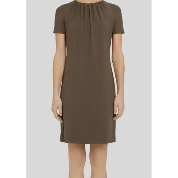 Theory Women's Ash Gather Tee Ruched Neck Short Sleeve Midi Slip Dress Size M