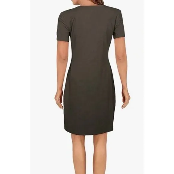 Theory Women's Ash Gather Tee Ruched Neck Short Sleeve Midi Slip Dress Size M