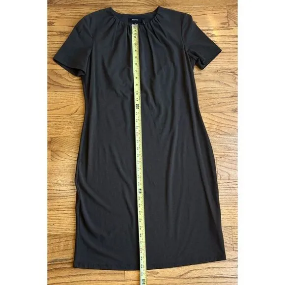 Theory Women's Ash Gather Tee Ruched Neck Short Sleeve Midi Slip Dress Size M