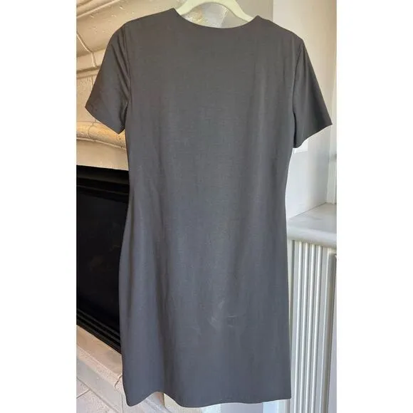 Theory Women's Ash Gather Tee Ruched Neck Short Sleeve Midi Slip Dress Size M