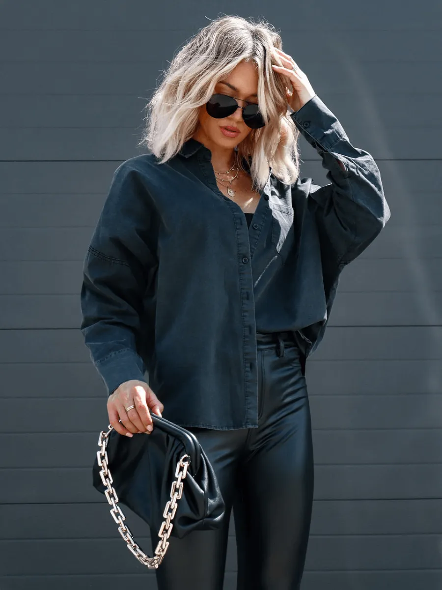 Thinking Out Loud Cotton Denim Shacket - Black