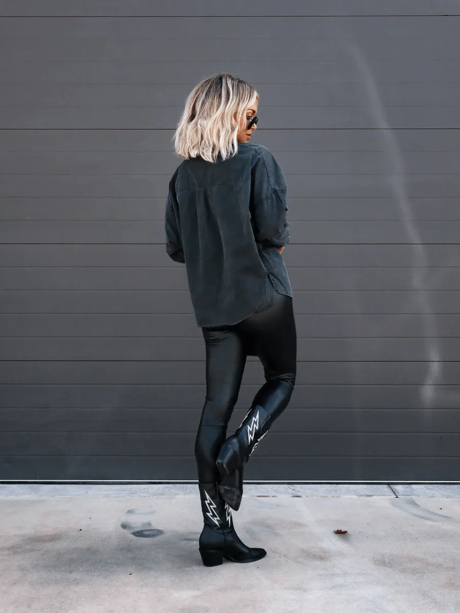 Thinking Out Loud Cotton Denim Shacket - Black