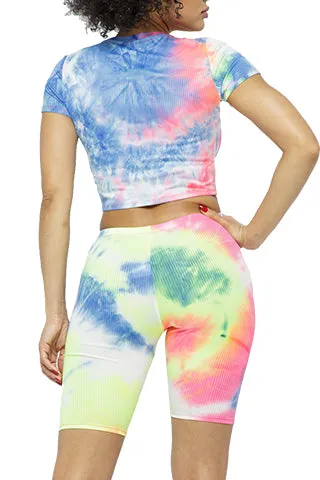 TIE DYE RIBED CROP TOP&BIKER SHORT SET(ST663) <Bundle>