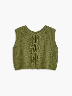 Tie Front Solid Sweater Vest