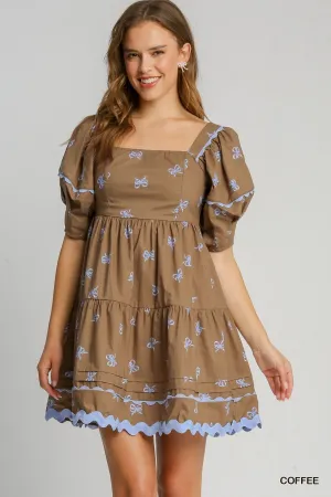 Tiered Bow Print Short Dress