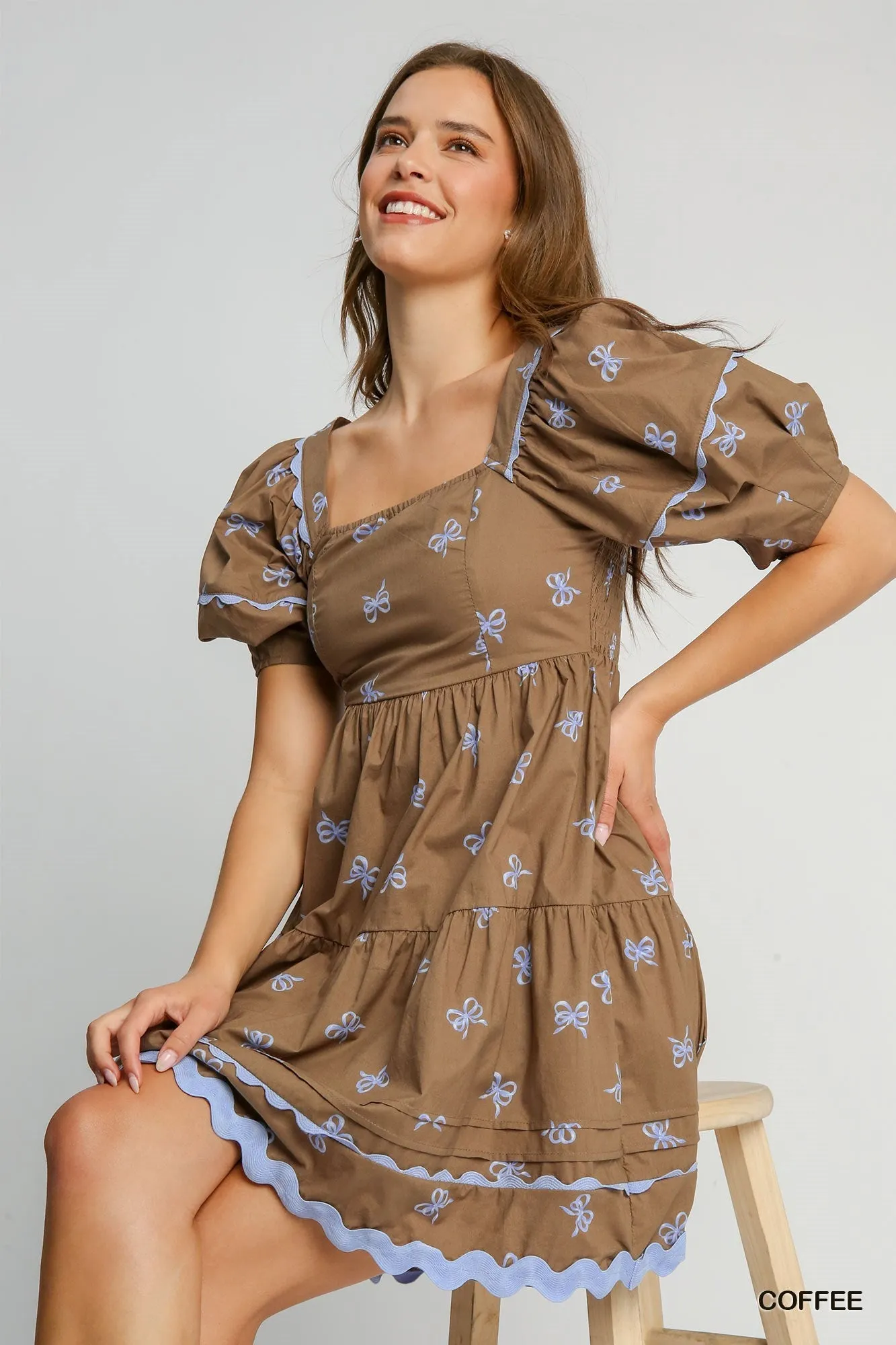 Tiered Bow Print Short Dress
