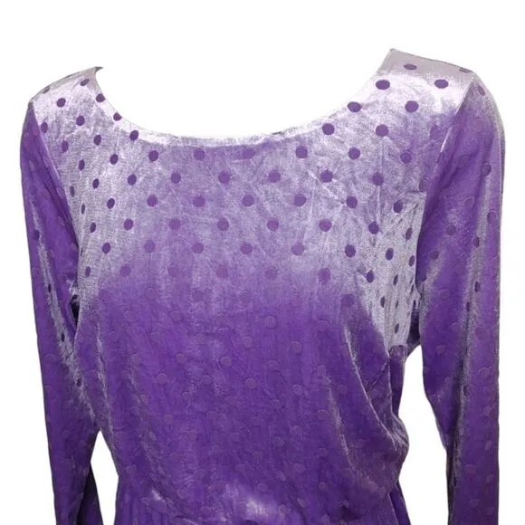 TORRID MIDI Poka Dot Purple Burnout Velvet Boatneck Dress.