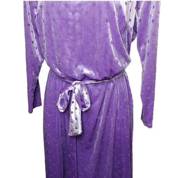 TORRID MIDI Poka Dot Purple Burnout Velvet Boatneck Dress.