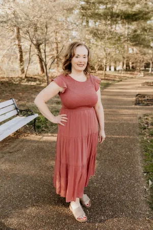 Trusting You Smocked Dress in Dusty Mauve