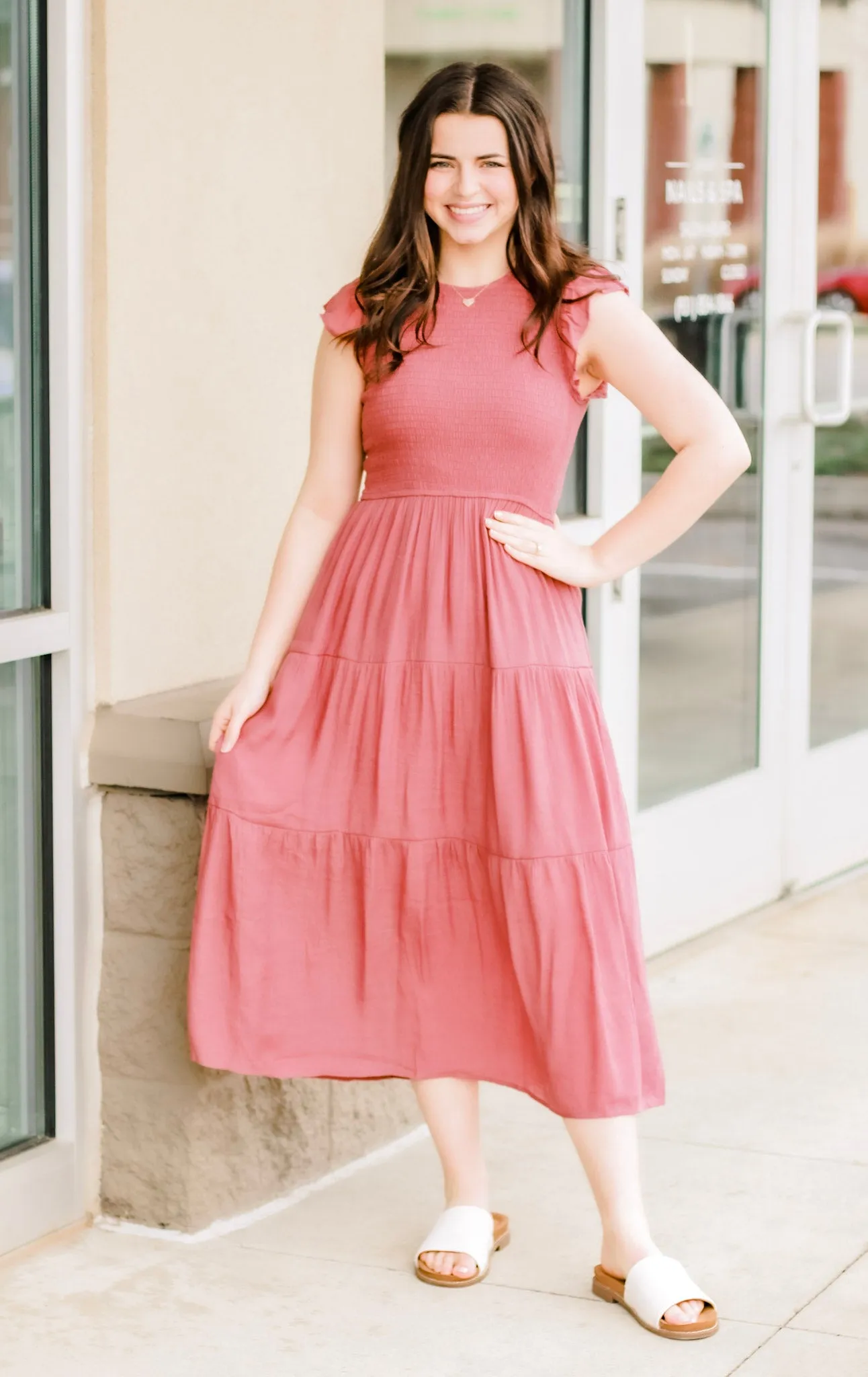 Trusting You Smocked Dress in Dusty Mauve