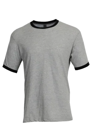 Tultex Unisex Fine Jersey Ringer Tee, Heather Gray/Black