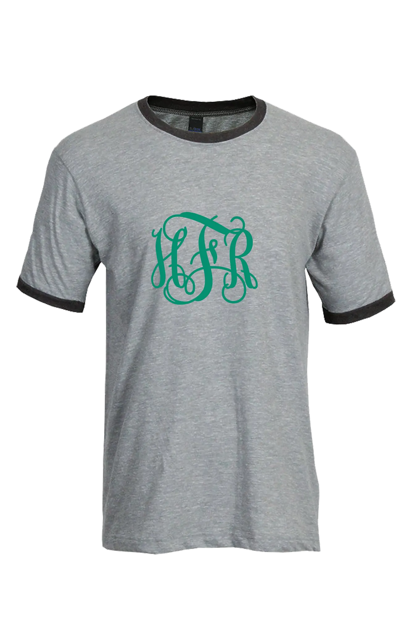 Tultex Unisex Fine Jersey Ringer Tee, Heather Gray/Heather Charcoal