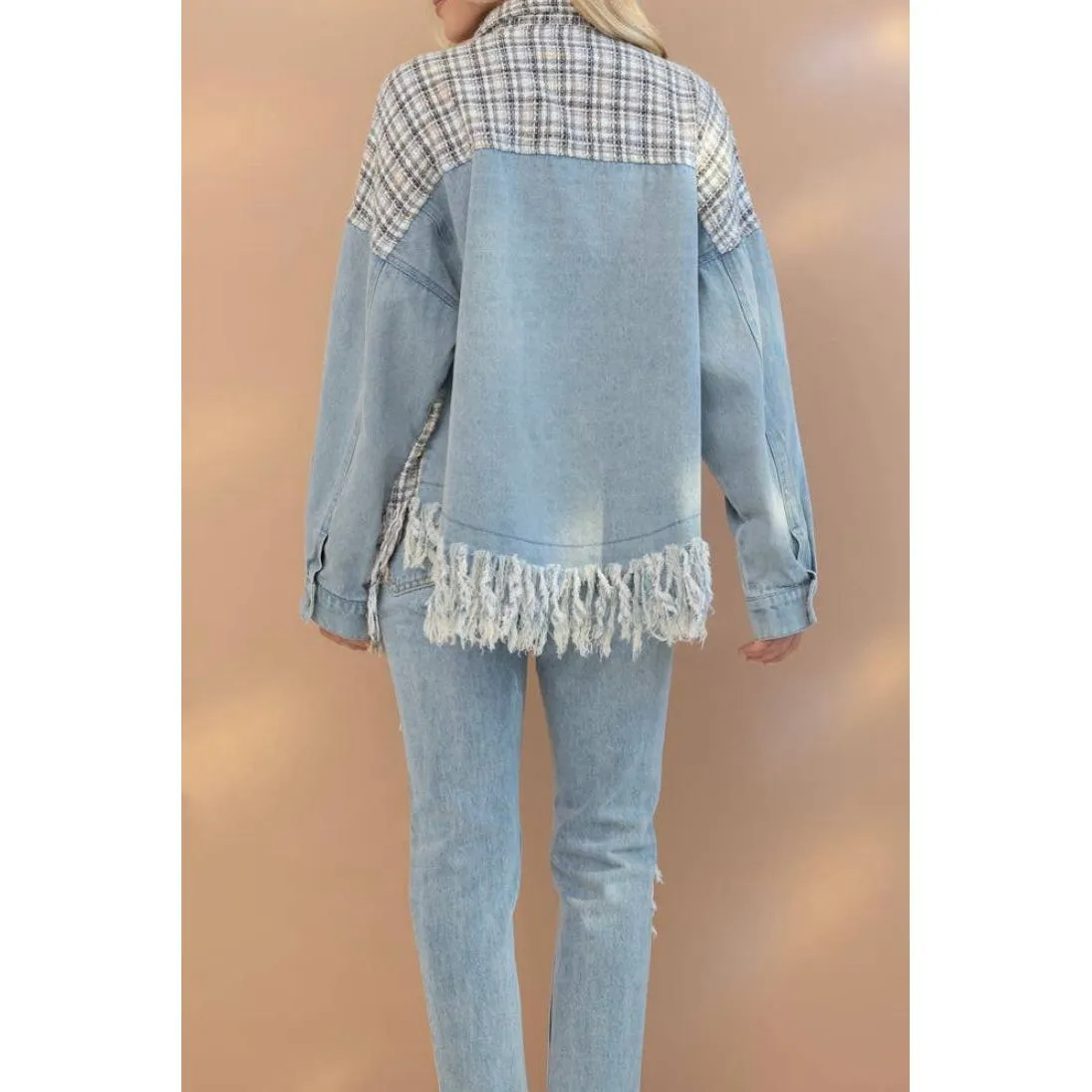tweed denim shacket