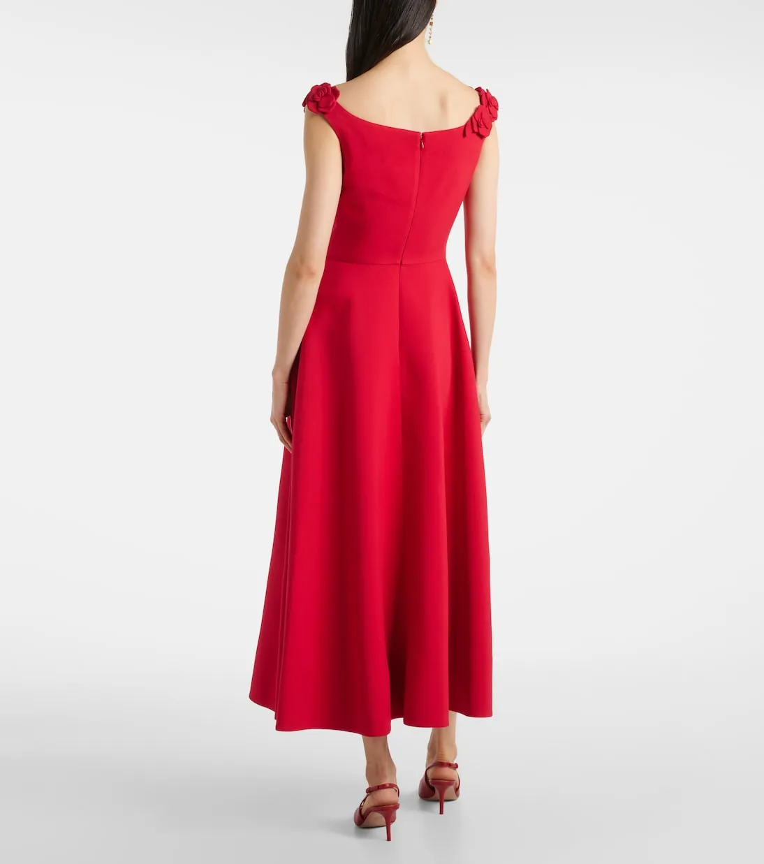 ULA EMBELLISHED FLORAL ROUND NECK MIDI DRESS IN RED